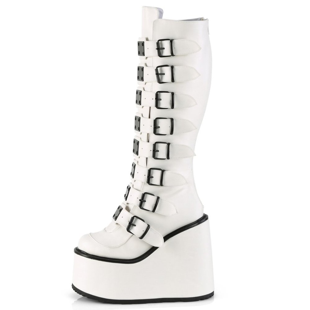 White Gothic Platform Metal Plates Knee High Boots